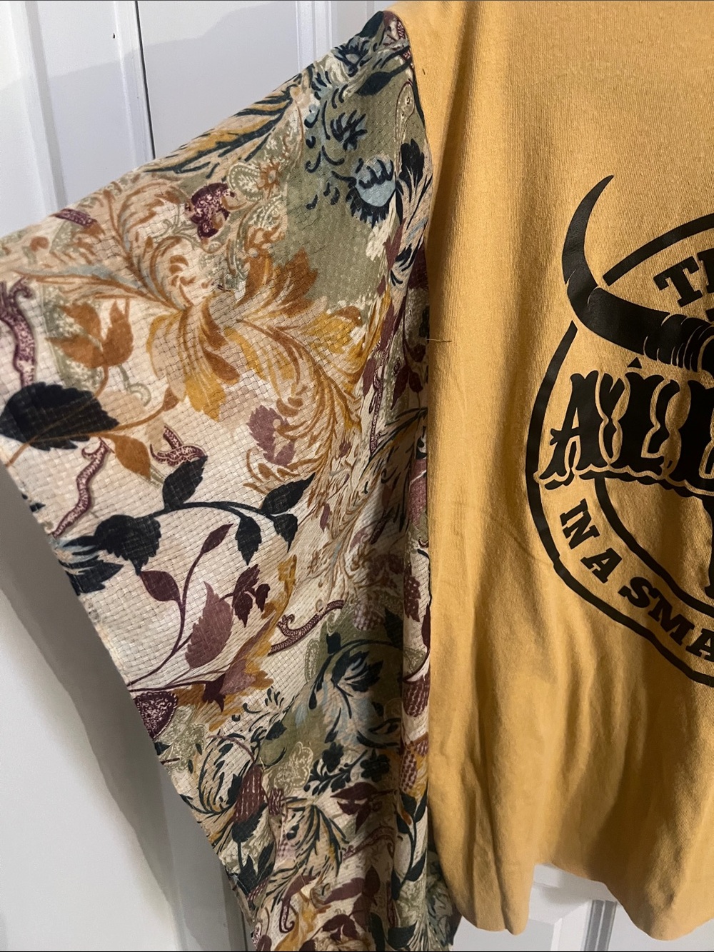 Try That in a Small Town Yellow Graphic Tee Up Cycled with Kimono Sleeves - Picture 2 of 6